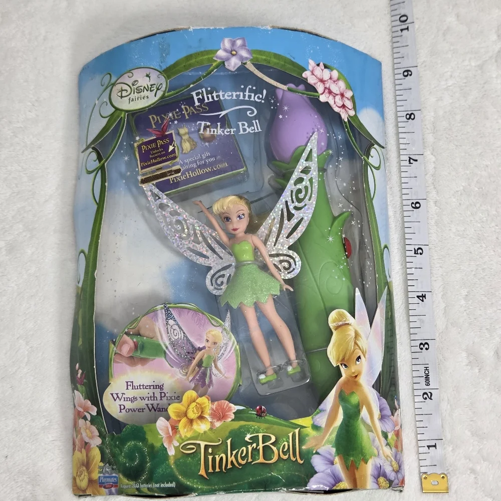 Disney Flitterific Tinker‎ Bell Power Wand Doll Pixie Fairies 2009 Playmates Toy